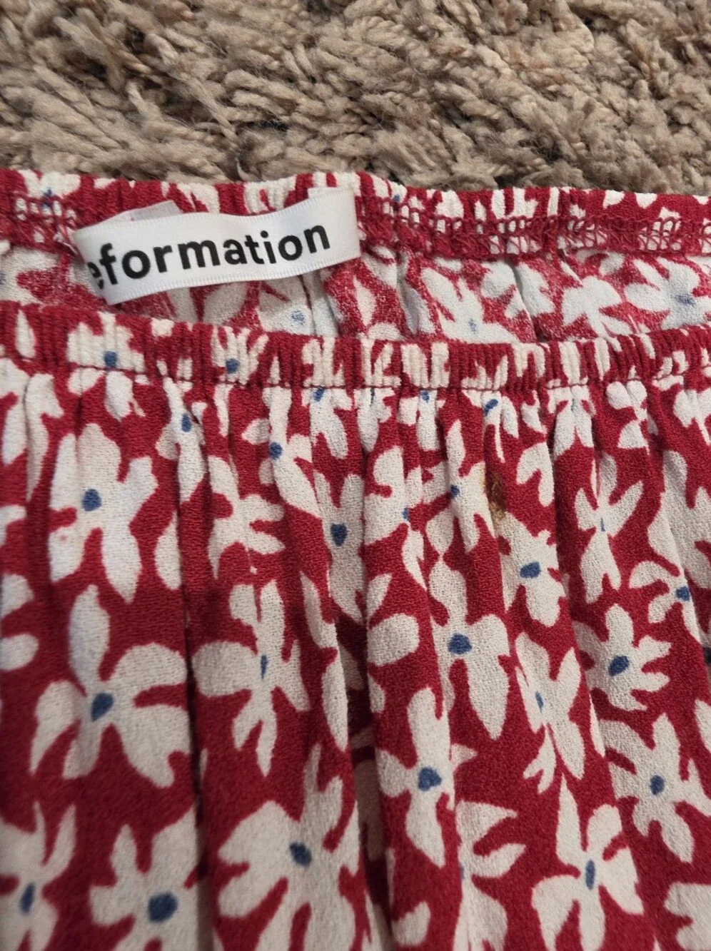 Reformation Red White Smocked Floral Puff Sleeve Crop Top Medium